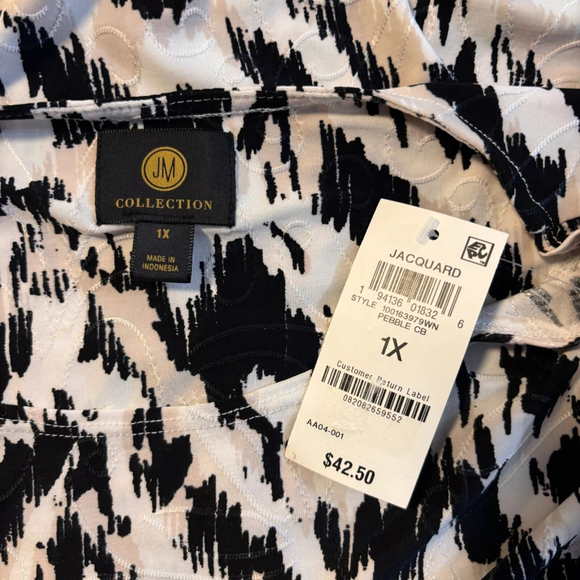 JM Collection Plus Size Printed Jacquard 3/4-Sleeve Top NWT - Picture 8 of 9